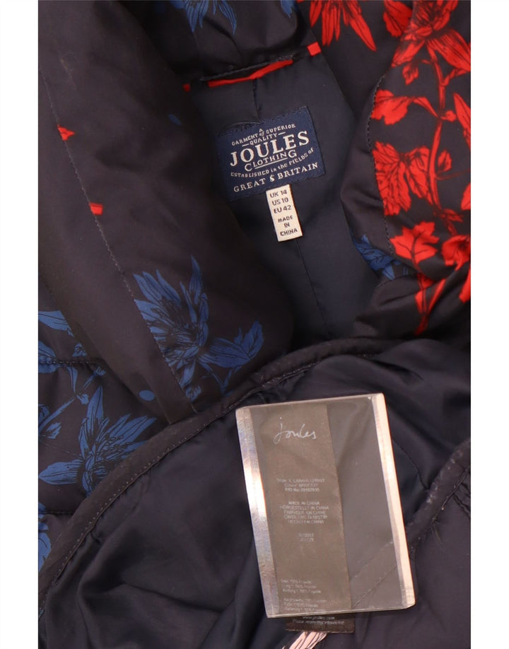 Gilet imbottito da donna Joules UK 14 grande poliestere floreale blu navy
