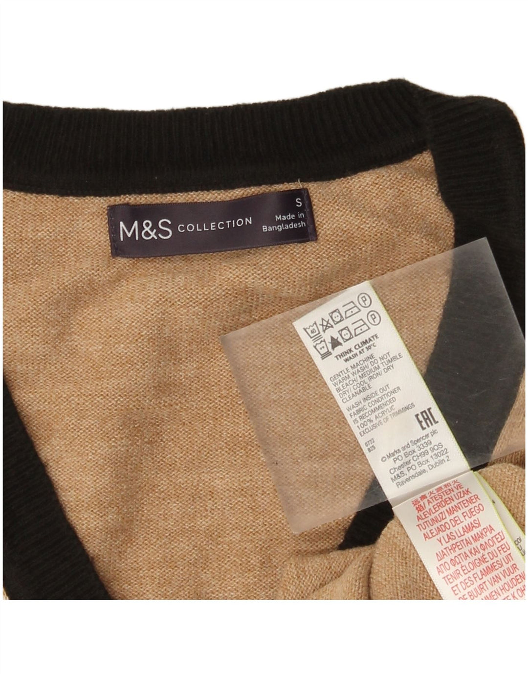 Maglione maglione con scollo a V da donna Marks & Spencer UK 10 piccolo beige screziato