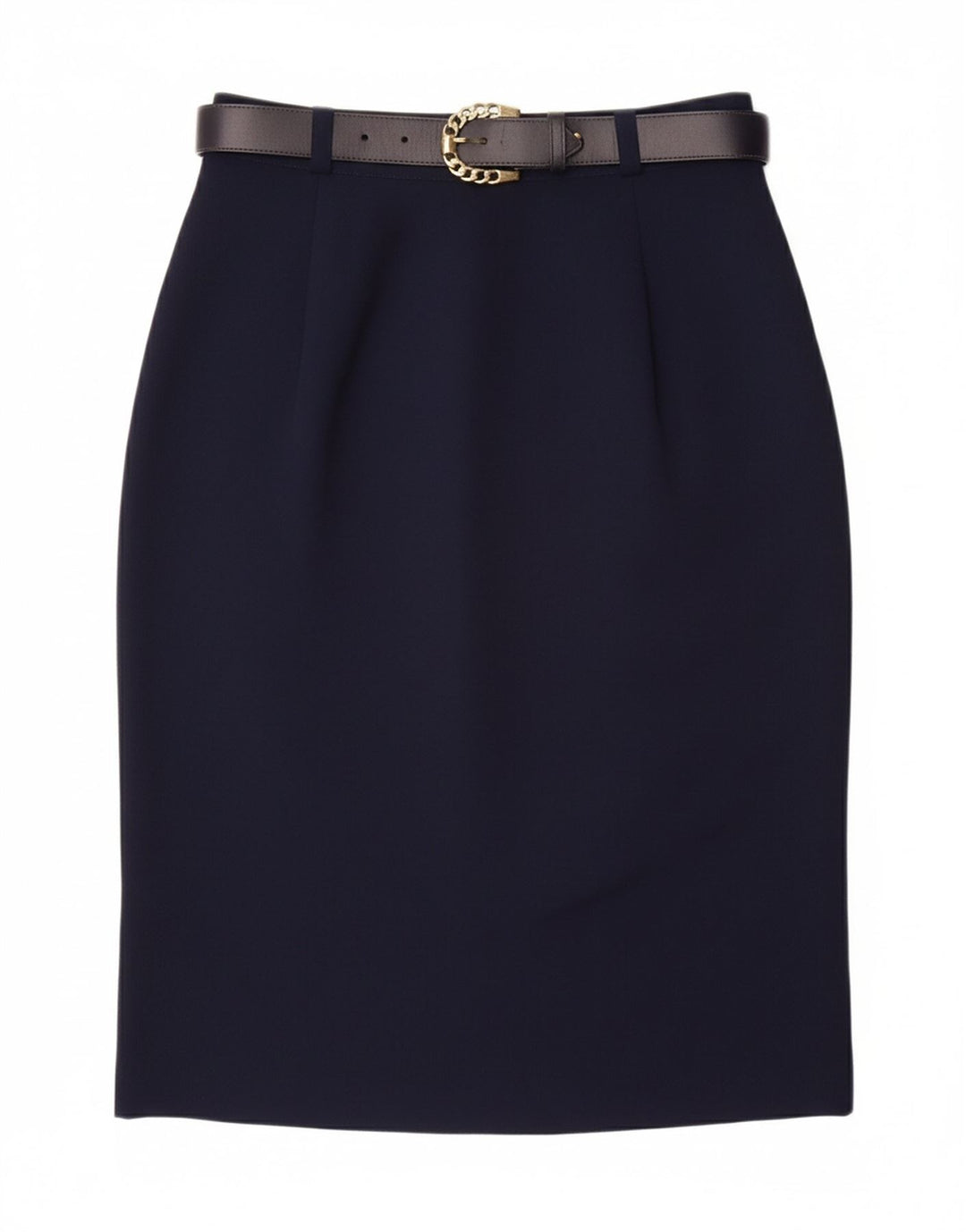 Gonna a tubino da donna VINTAGE UK 10 piccola W26 poliestere blu navy