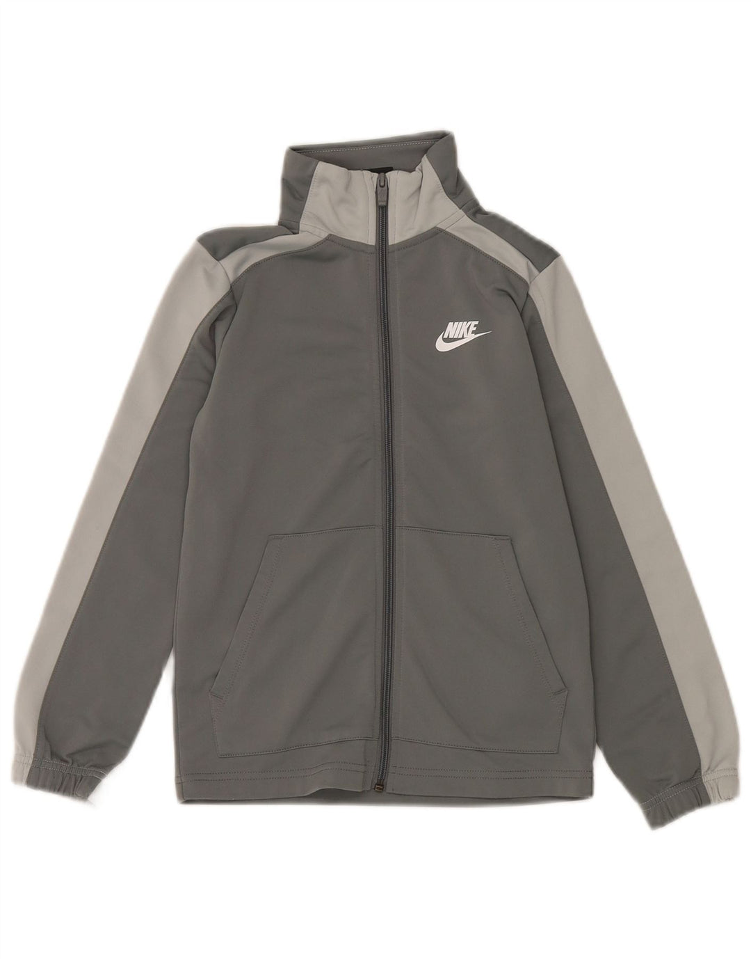 NIKE Boys Standard Tracksuit Top Jacket 8-9 Years Small Grey Colourblock