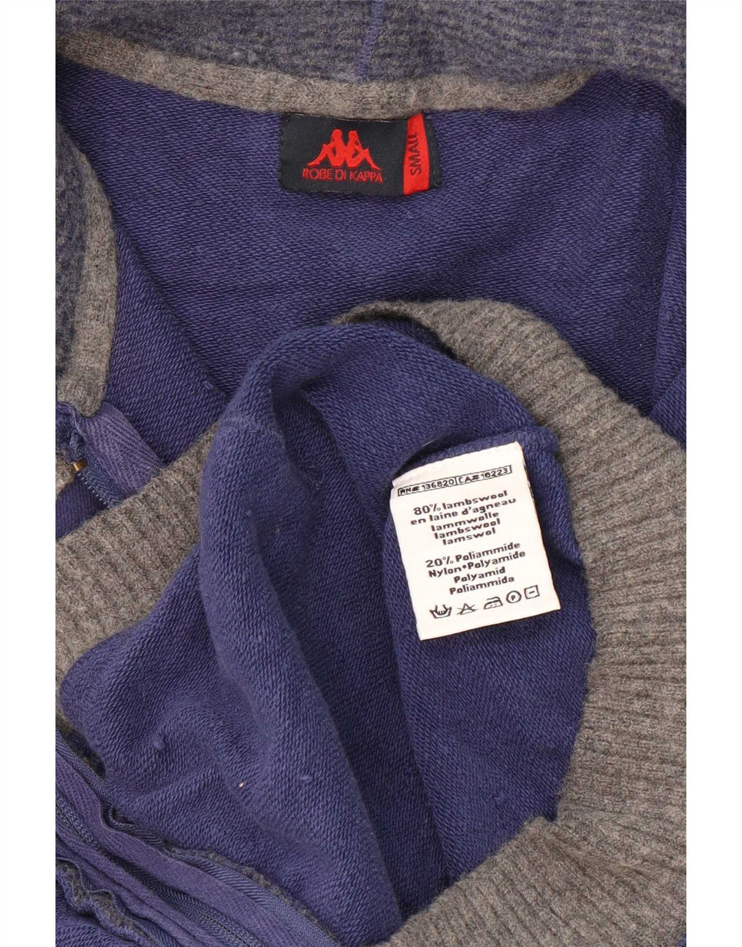 Maglione cardigan con cappuccio da uomo Kappa piccolo blu color block in lana d'agnello