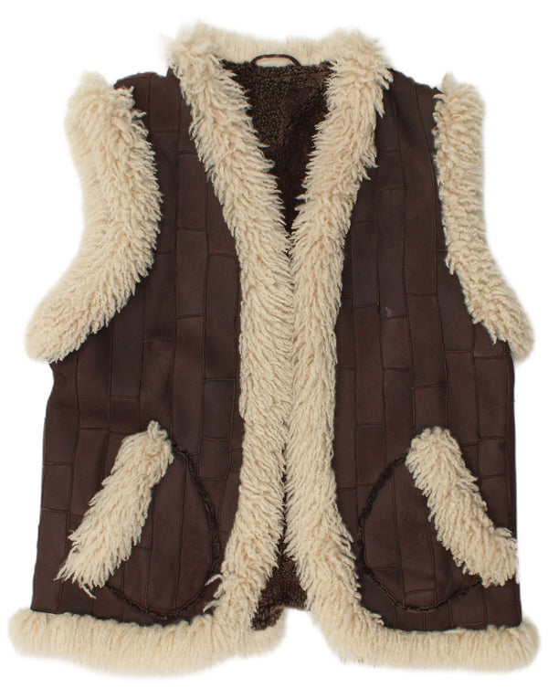 Gilet vintage da donna in pelle Sherpa EU 46 XL Marrone