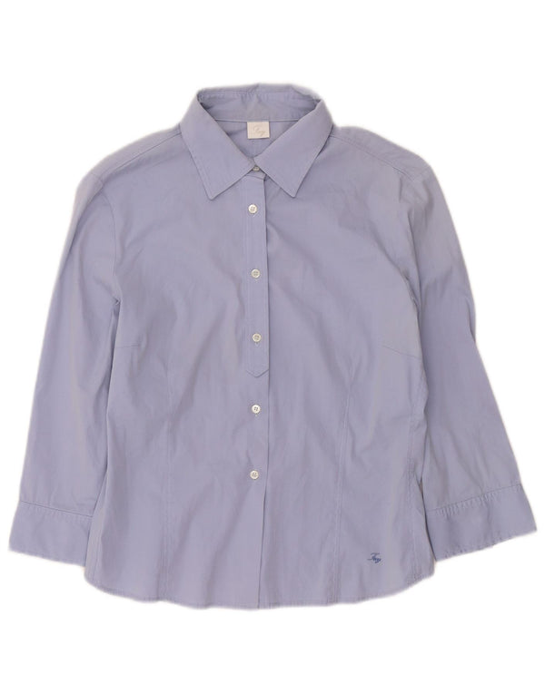 Fay Womens 3/4 Sleeve Shirt UK 14 Large Blue Cotton