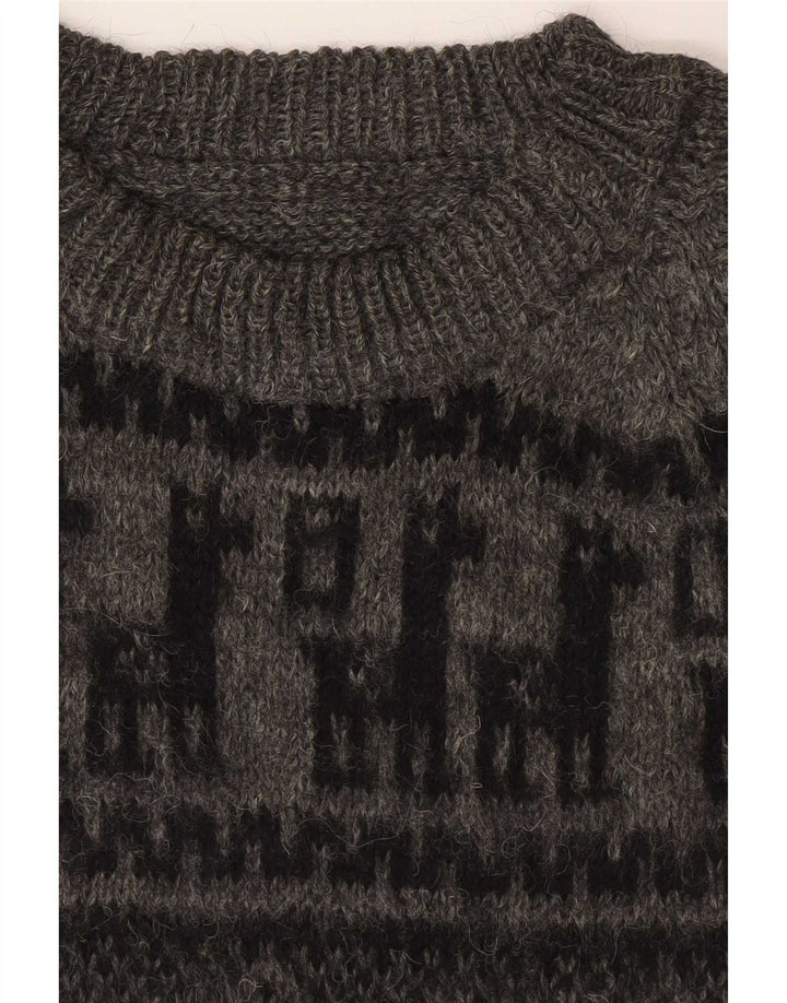 Maglione girocollo da uomo vintage piccolo grigio geometrico