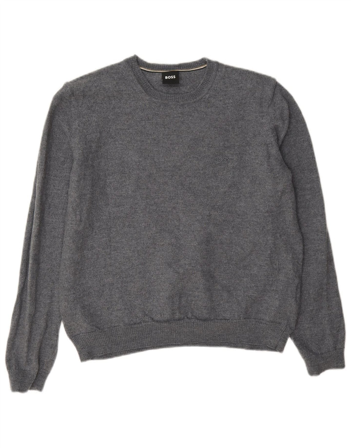 Maglione maglione girocollo da donna Hugo Boss UK 14 Lana grigio medio