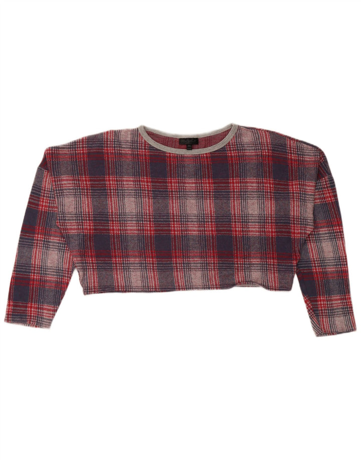 Topshop Donna Crop Top oversize a maniche lunghe UK 10 Piccolo cotone a quadri rossi