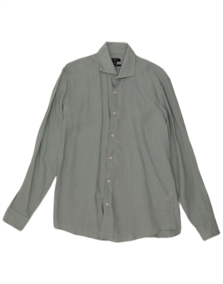 Camicia Reiss da uomo vestibilità regolare in lino blu medio