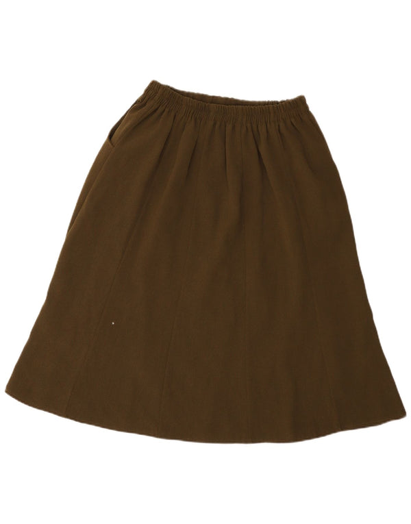 Gonna a trapezio da donna vintage W28 poliestere kaki medio