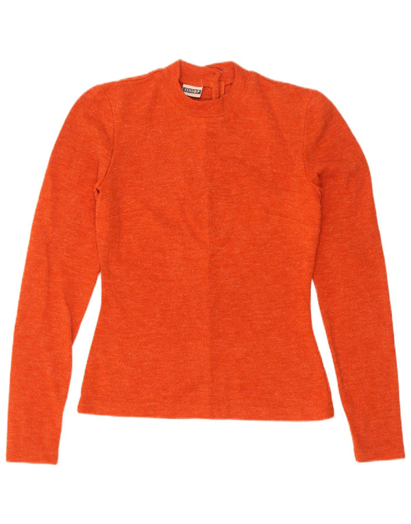 Maglione maglione girocollo da donna vintage UK 10 piccolo nylon arancione