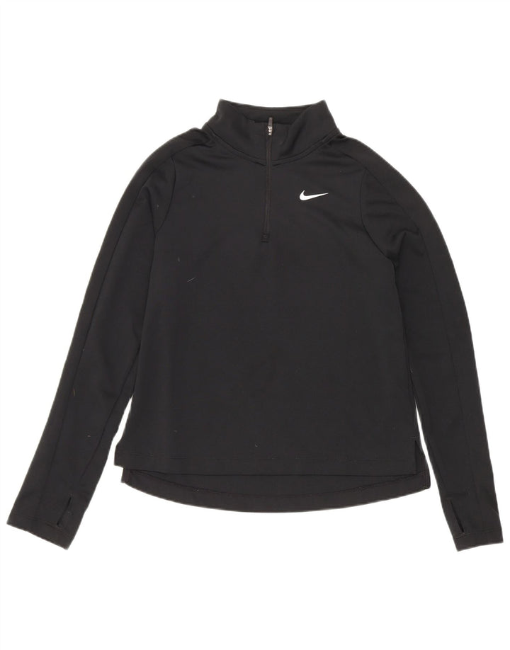 Top della tuta pullover Nike Dri Fit con zip e collo per ragazze 10-11 anni, colore nero medio