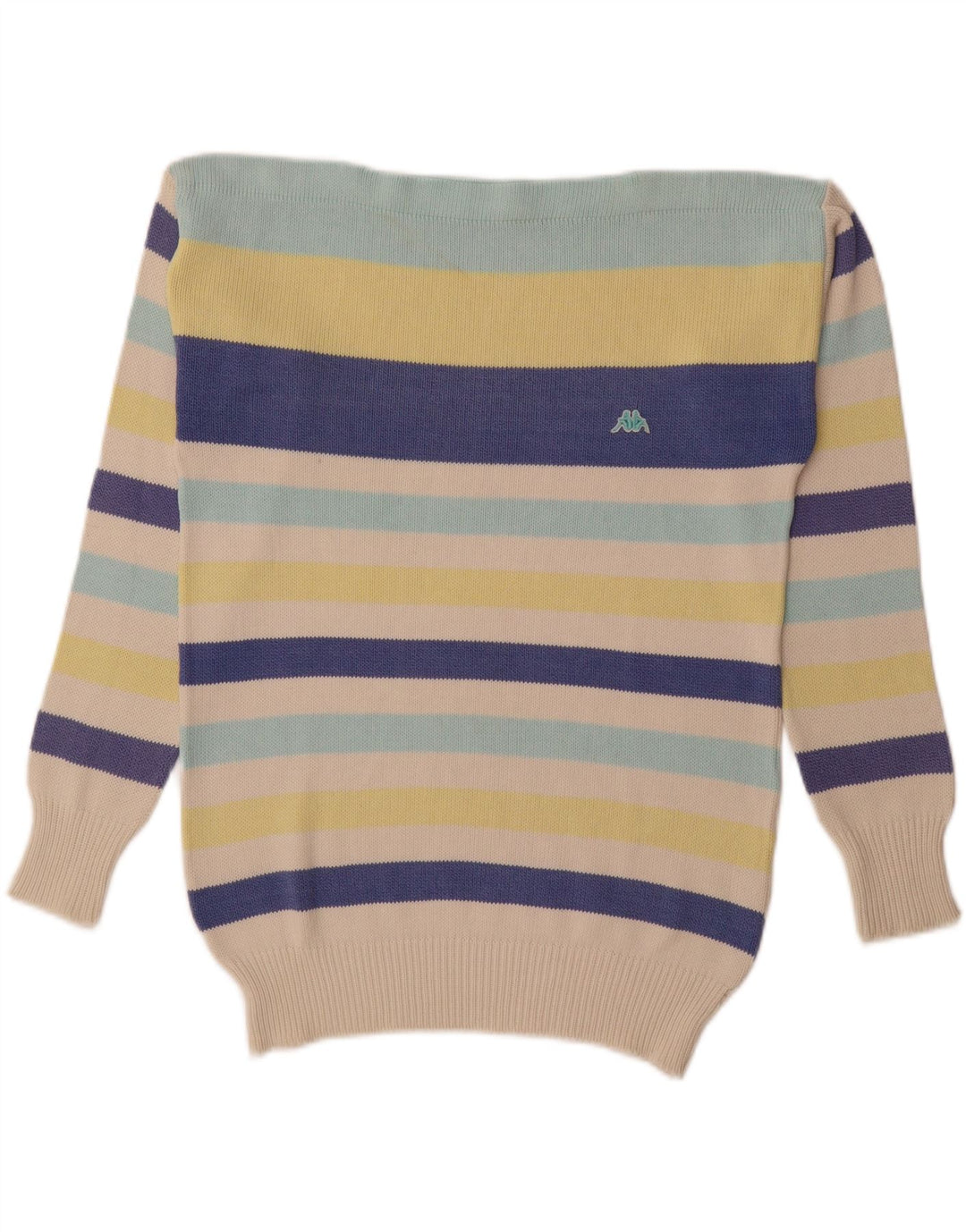 KAPPA Womens Boat Neck Jumper Sweater UK 14 Medium Multicoloured Striped Vintage Kappa and Second-Hand Kappa from Messina Hembry 