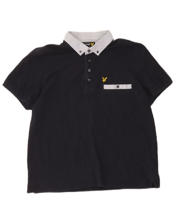 Polo da uomo Lyle & Scott XL in cotone color block blu navy