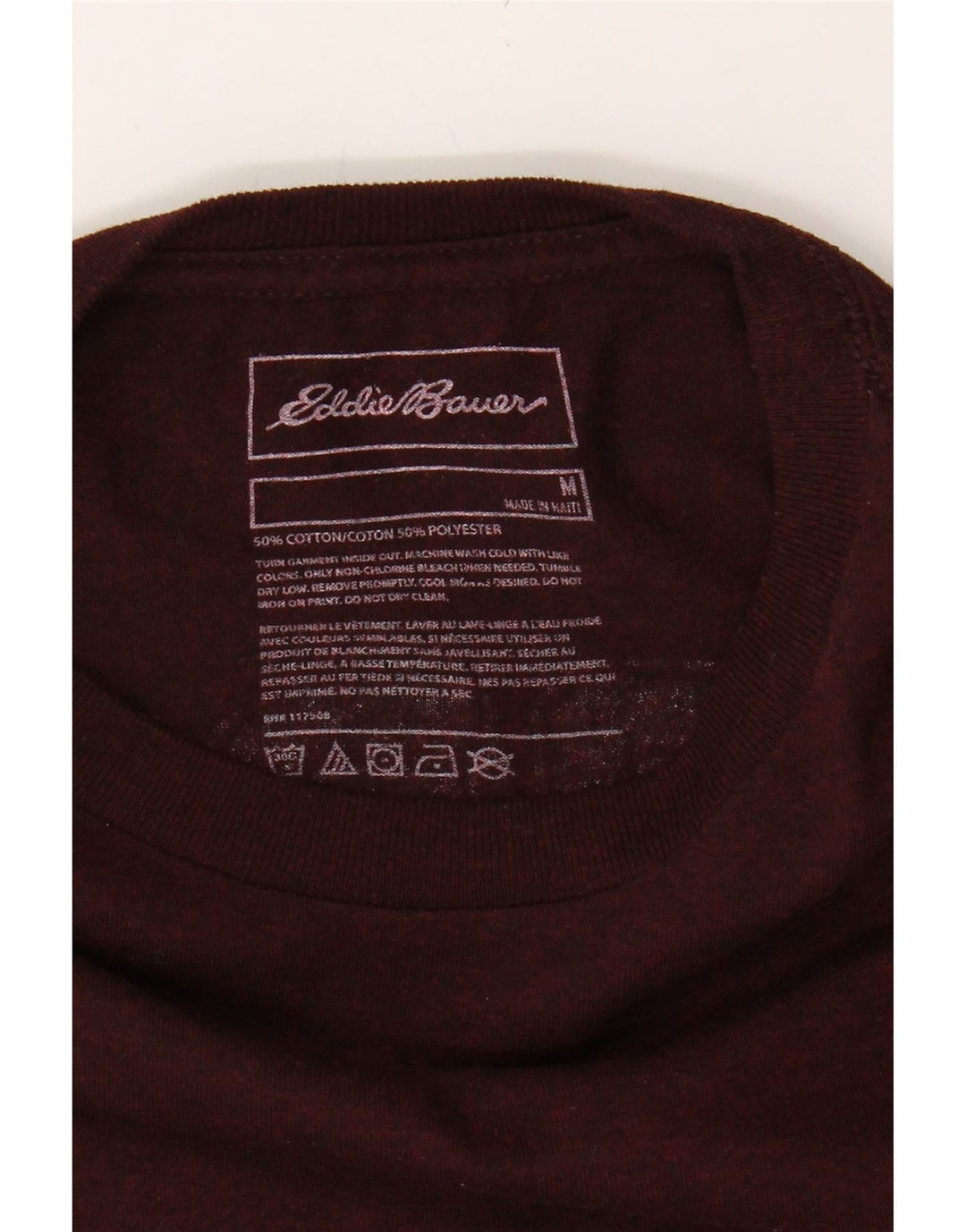 EDDIE BAUER Mens Graphic Top Long Sleeve Medium Burgundy Cotton Vintage Eddie Bauer and Second-Hand Eddie Bauer from Messina Hembry 