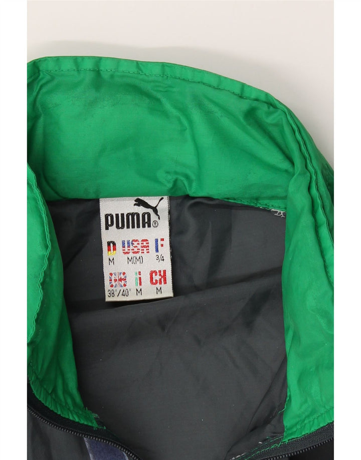 PUMA Mens Rain Jacket UK 38/40 Medium Green Colourblock Nylon Vintage Puma and Second-Hand Puma from Messina Hembry 
