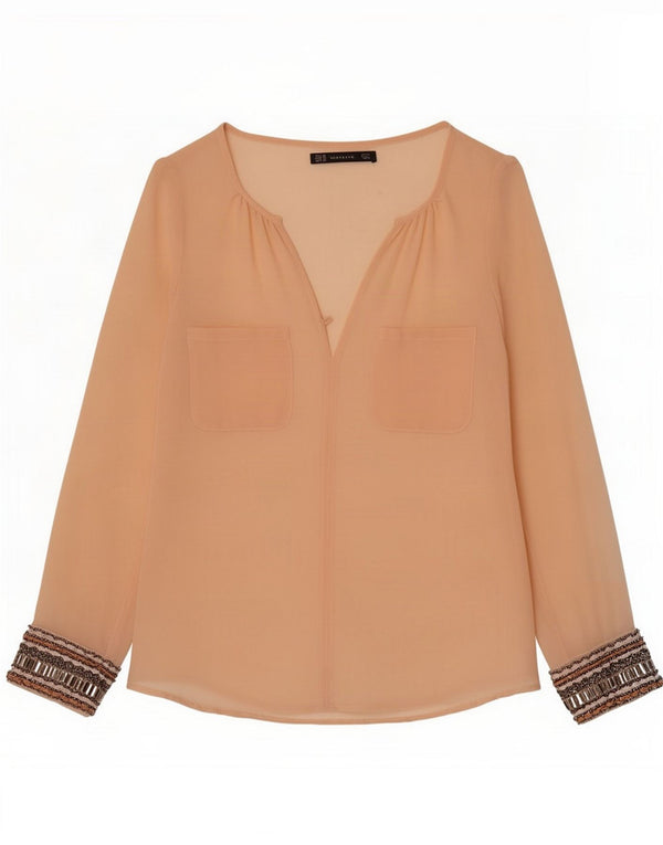 Zara Camicetta trasparente da donna a maniche lunghe UK 6 XS Rosa