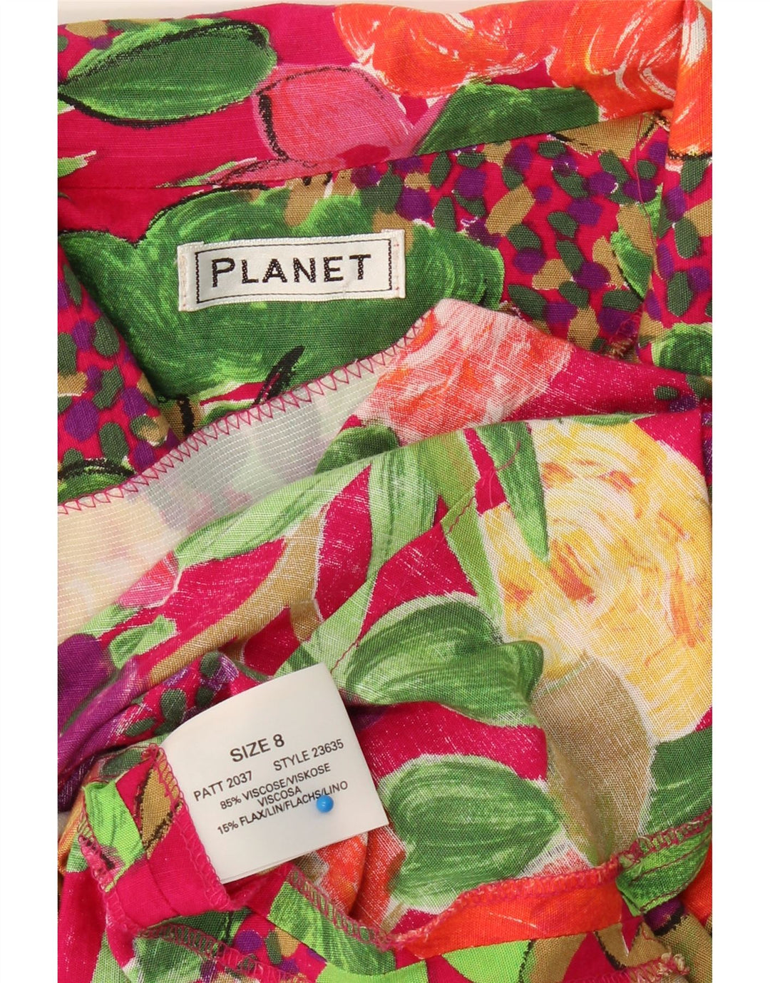 PLANET Womens Short Sleeve Shirt Blouse UK 8 Small Multicoloured Floral Vintage Planet and Second-Hand Planet from Messina Hembry 