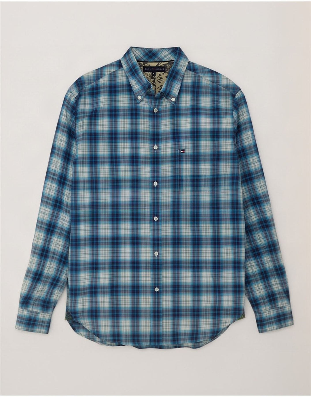 Tommy Hilfiger Camicia da uomo in flanella di cotone a quadri blu medio