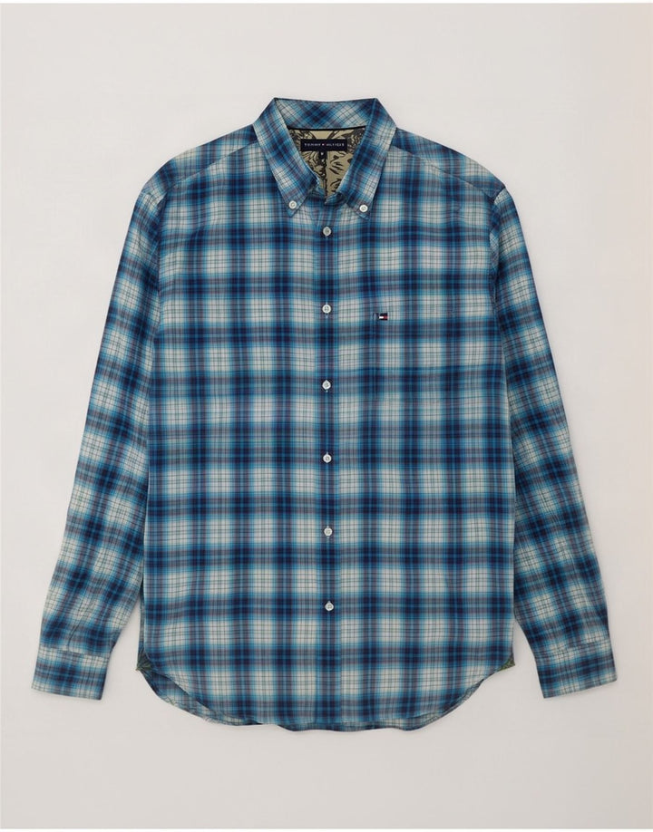 Tommy Hilfiger Camicia da uomo in flanella di cotone a quadri blu medio