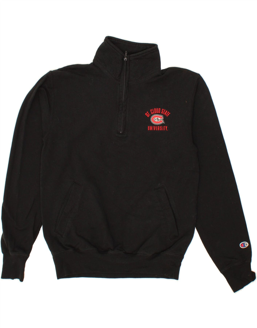 CHAMPION Womens Oversized Zip Neck Sweatshirt Jumper UK 10 Small Black Vintage Champion and Second-Hand Champion from Messina Hembry 