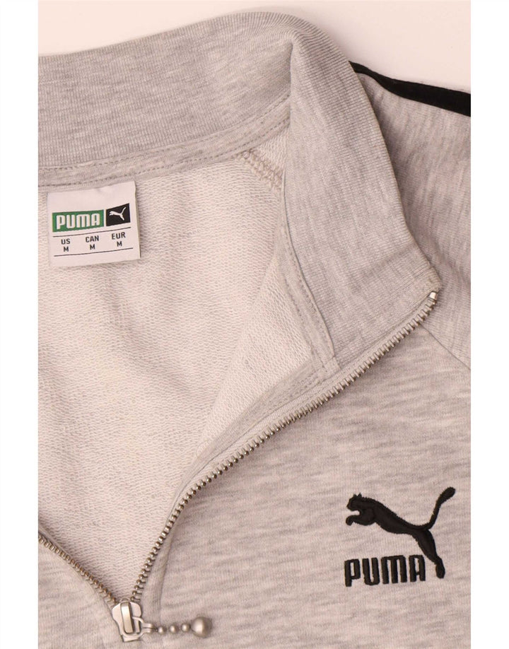 Felpa Puma da uomo con zip e collo, maglione, cotone chiazzato grigio medio