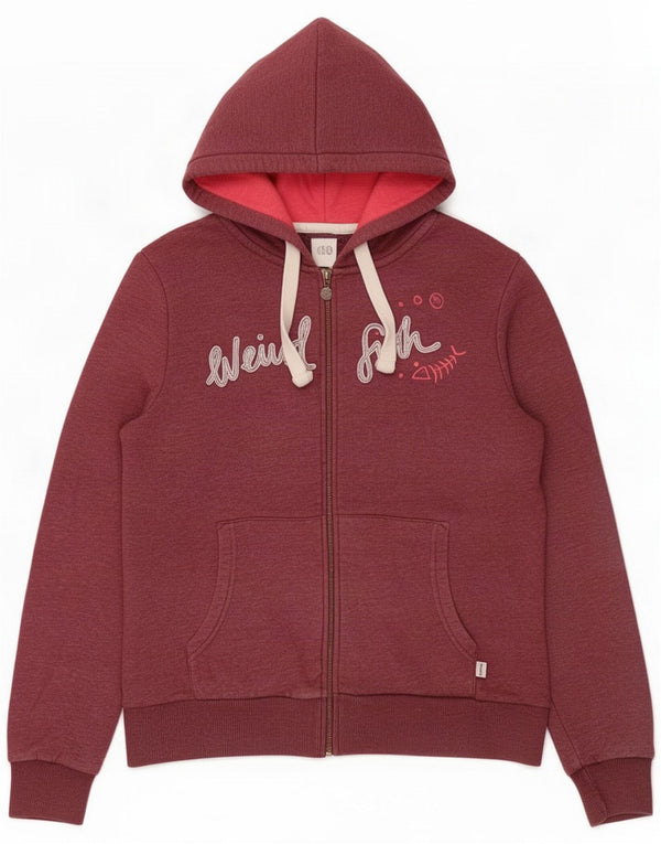 Maglione con cappuccio e zip grafico da donna Weird Fish UK 14 Large Borgogna Cotone