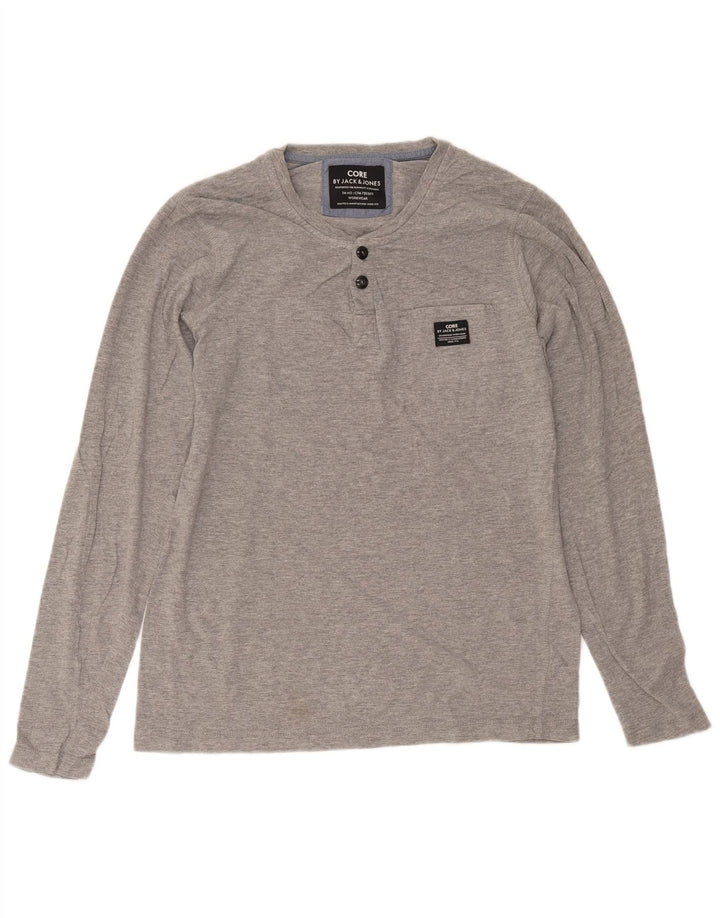Jack & Jones Top da uomo a maniche lunghe in cotone chiazzato grigio grande