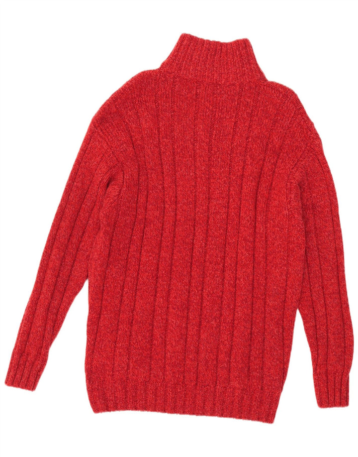 Maglione vintage da uomo con zip e collo grande in lana rossa