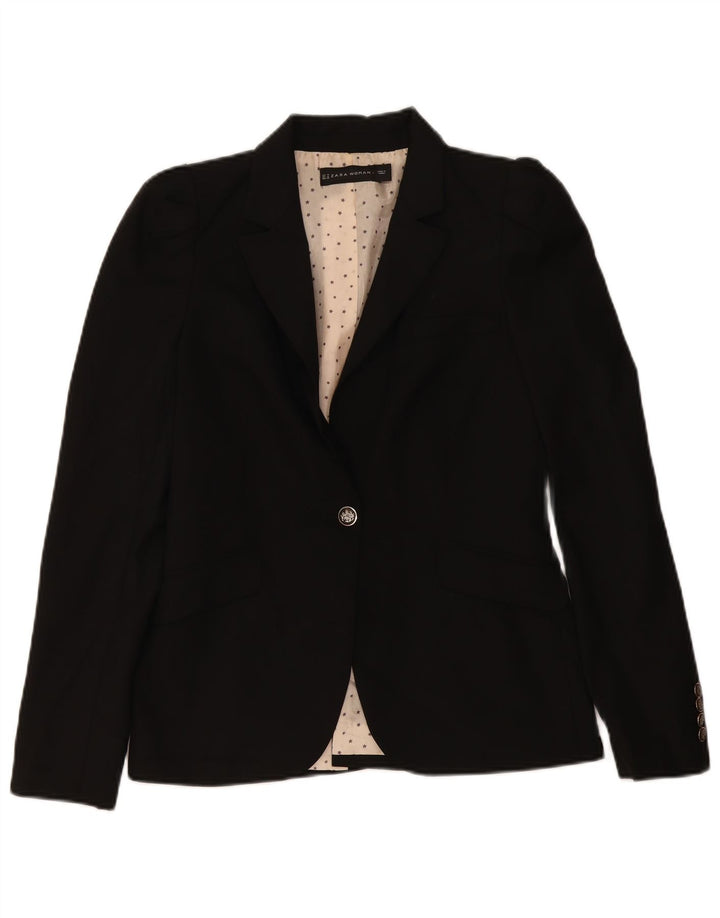 ZARA Womens 1 Button Blazer Jacket UK 12 Medium Black