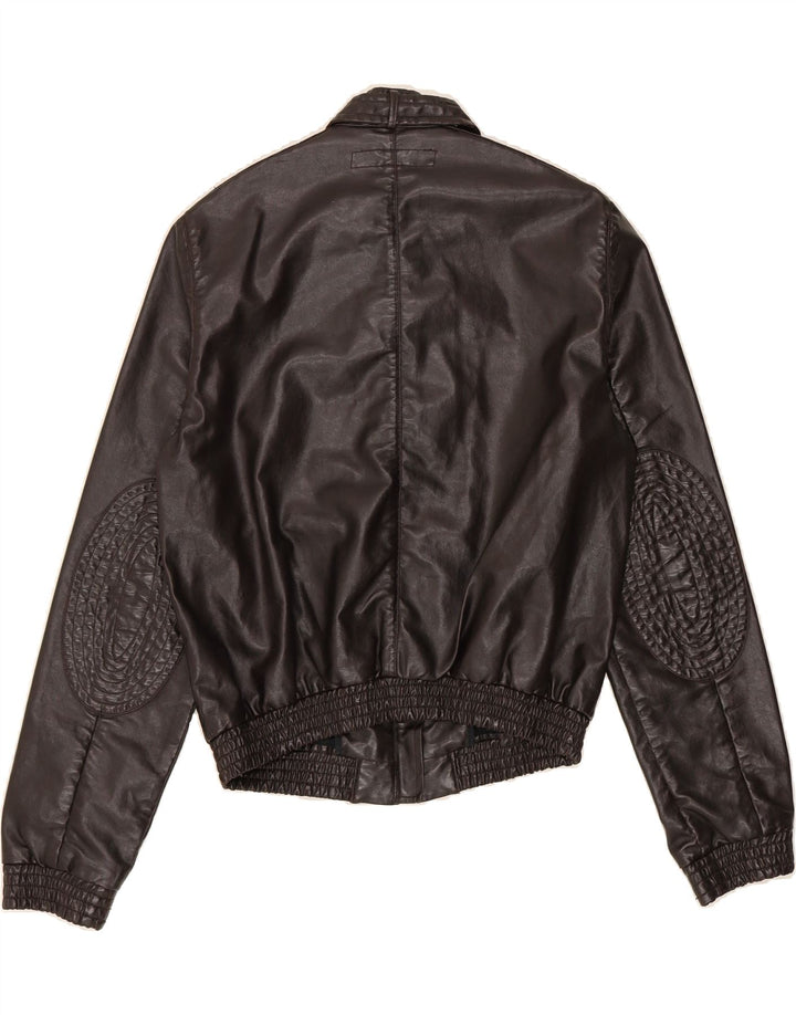 FRENCH CONNECTION Womens Faux Leather Jacket UK 12 Medium Brown Polyvinyl Vintage French Connection and Second-Hand French Connection from Messina Hembry 