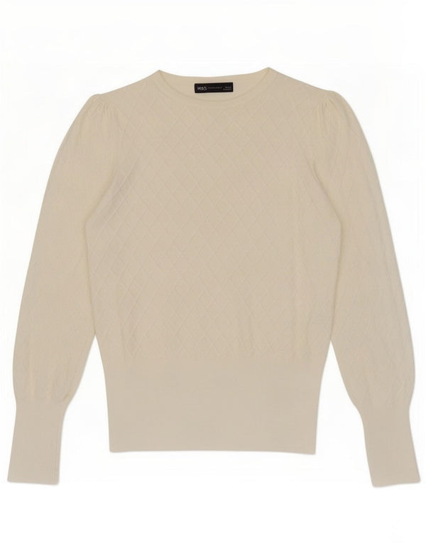 Maglione maglione girocollo da donna Marks & Spencer UK 8 piccolo viscosa bianca