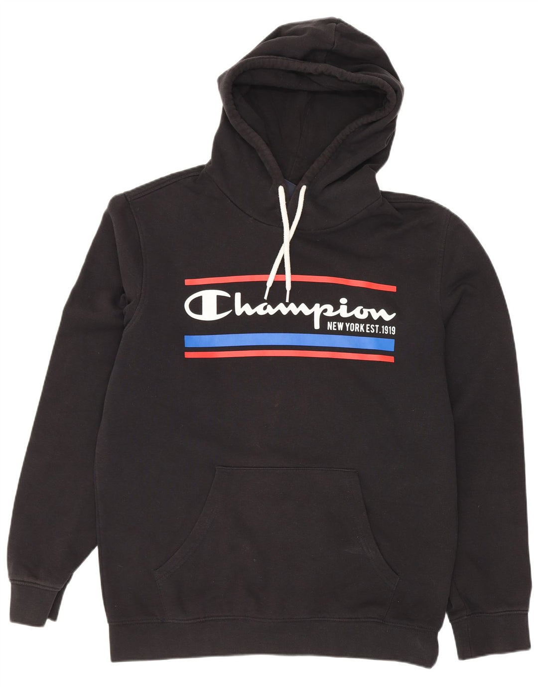 Maglione con cappuccio grafico da uomo Champion in cotone nero medio