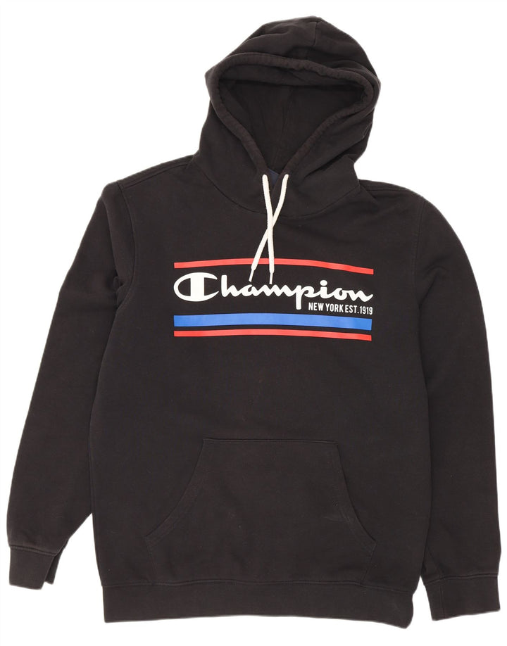 Maglione con cappuccio grafico da uomo Champion in cotone nero medio