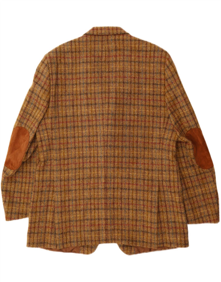 Giacca blazer a 3 bottoni da uomo Harris Tweed UK 40 grande quadretto marrone