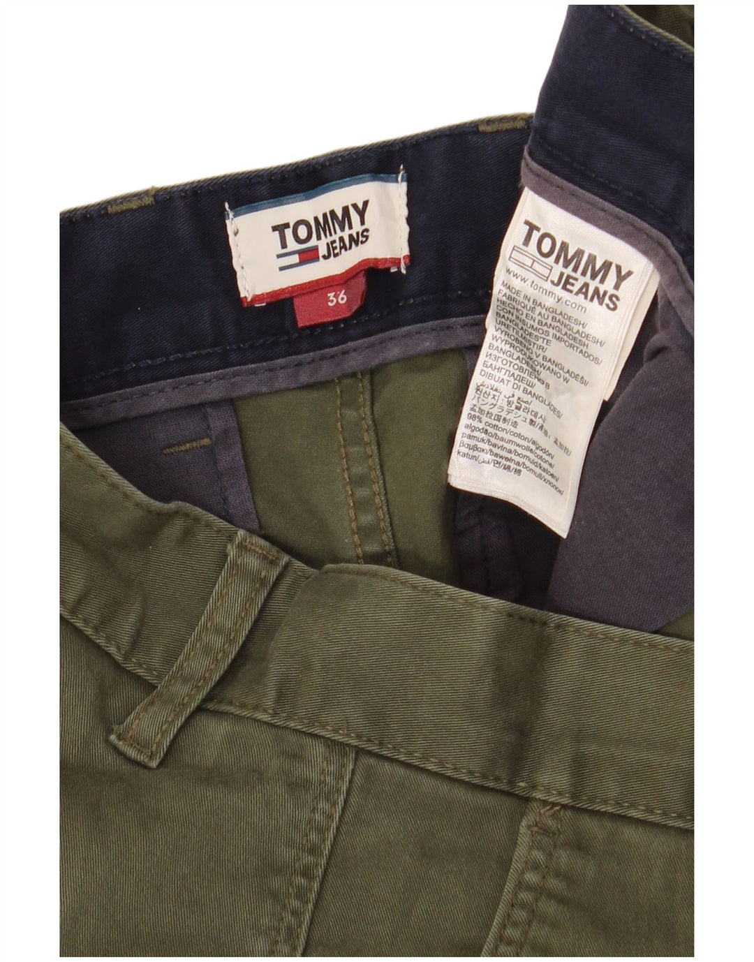 Pantaloncini chino da uomo Tommy Hilfiger W36 grandi cotone kaki