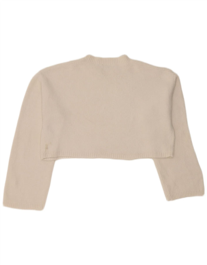 Maglione corto girocollo da donna Zara UK 14 nylon bianco medio