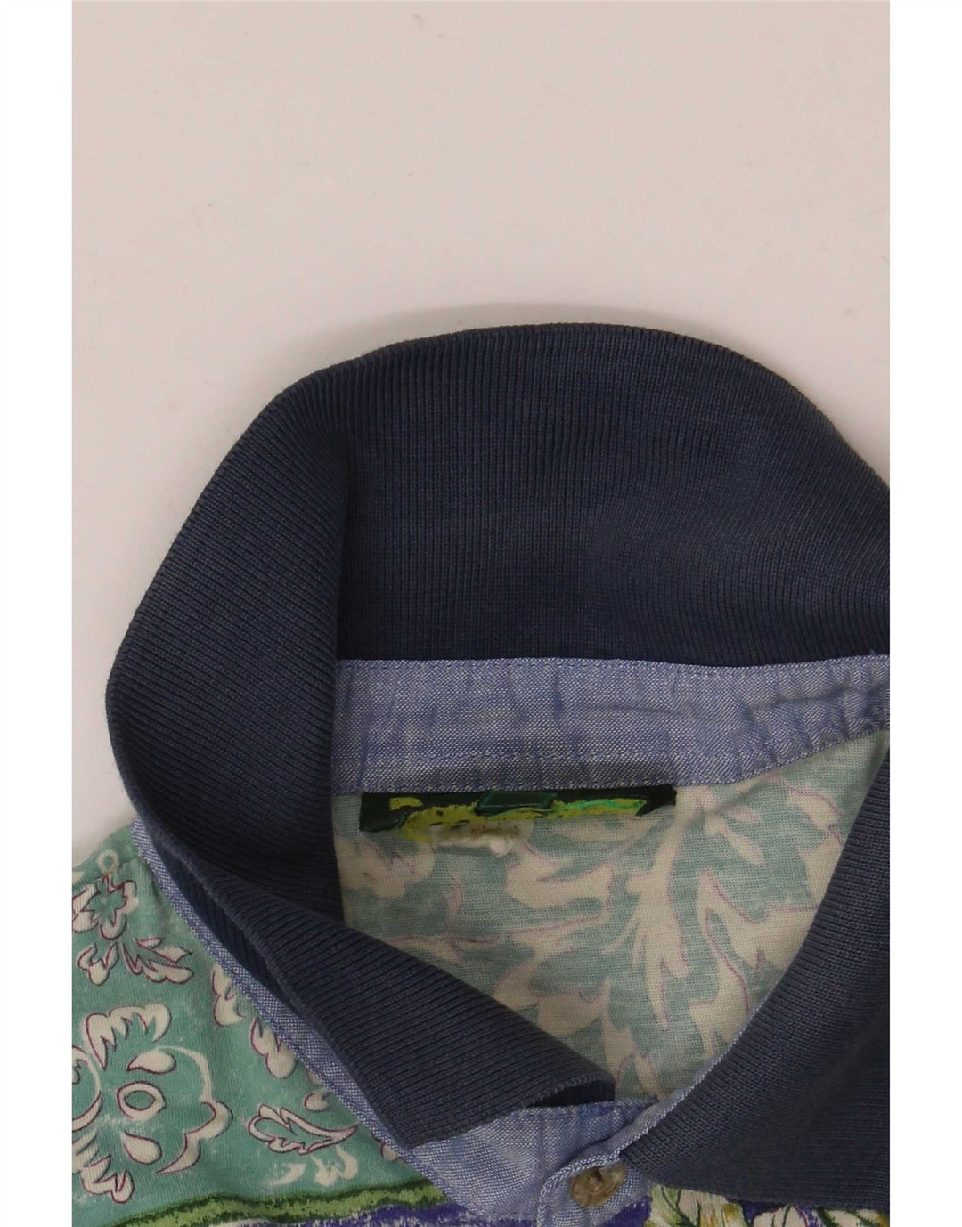 Polo vintage da uomo in cotone floreale verde medio