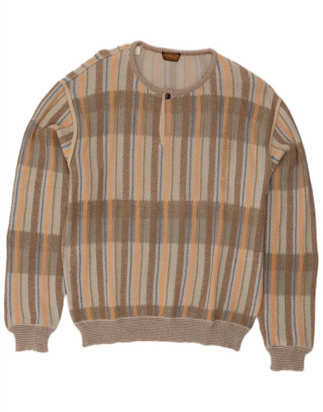 Maglione vintage da uomo con collo a bottoni IT 54 XL in cotone a quadri grigio
