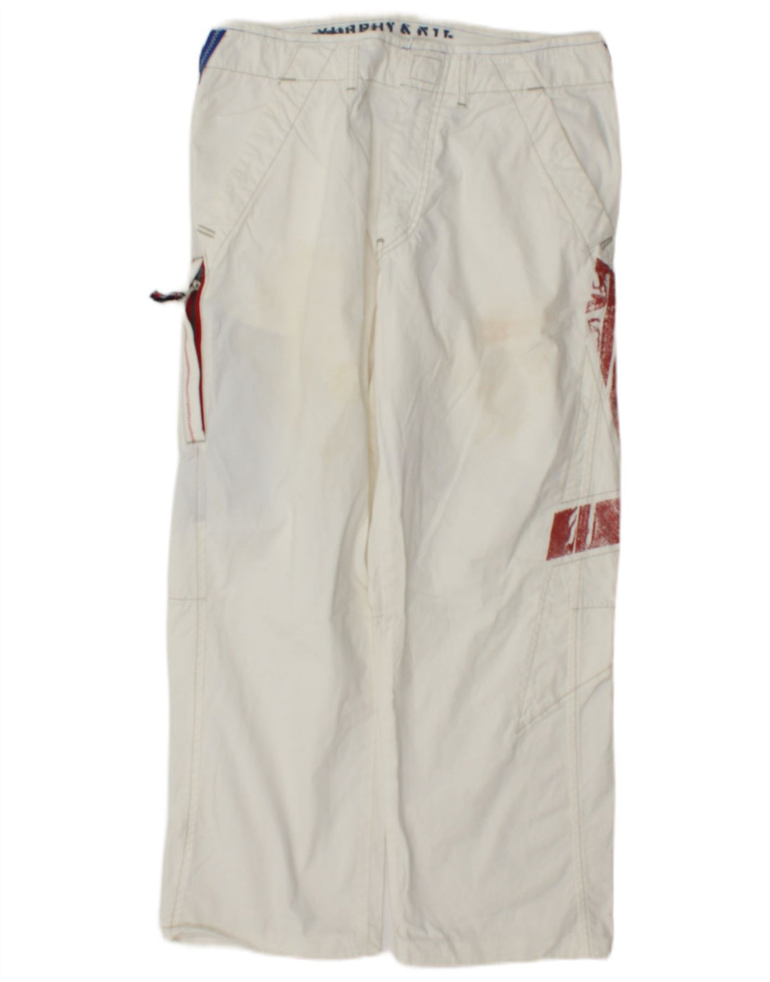 Pantaloni cargo dritti con grafica da uomo Murphy & Nye W33 L27 color block bianco