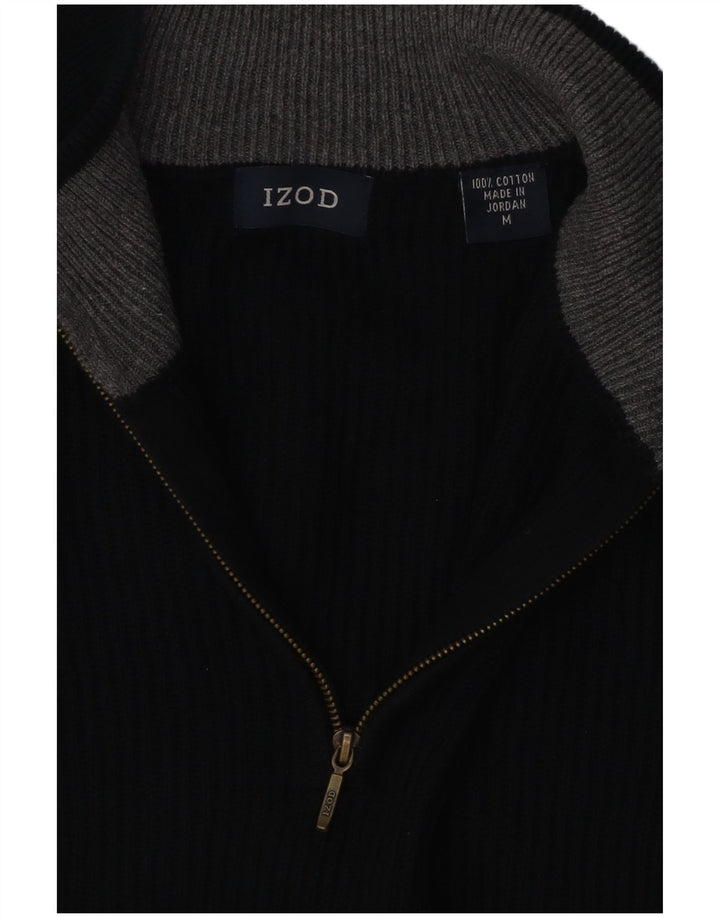 Maglione da uomo con zip e collo IZOD in cotone nero medio