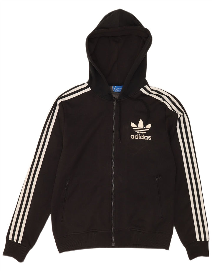 Maglione con cappuccio e zip da uomo Adidas piccolo in poliestere nero