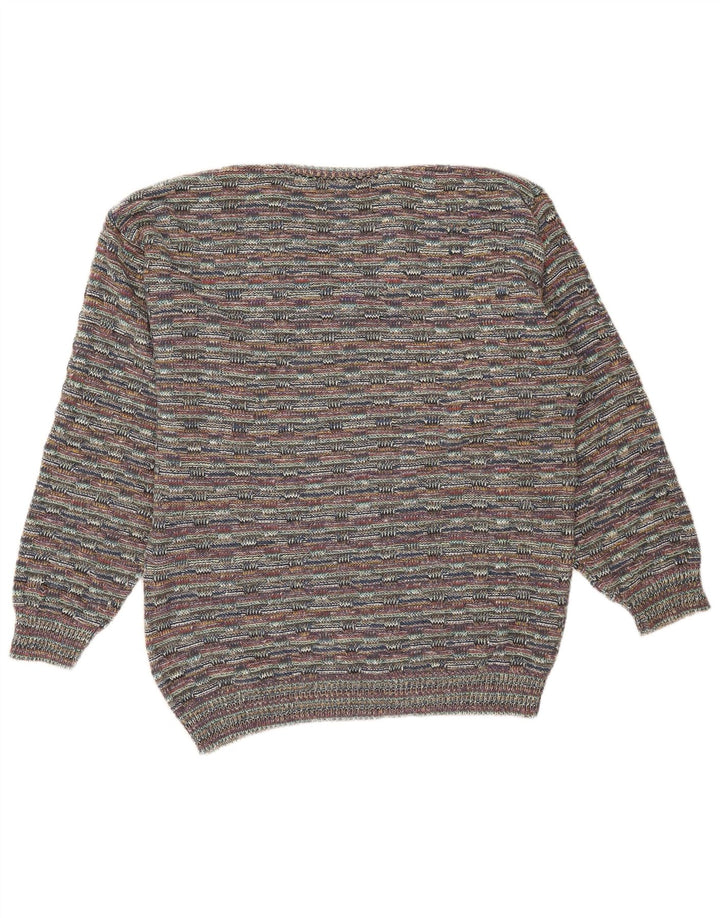 Maglione vintage da uomo con scollo a V XL grigio chiazzato