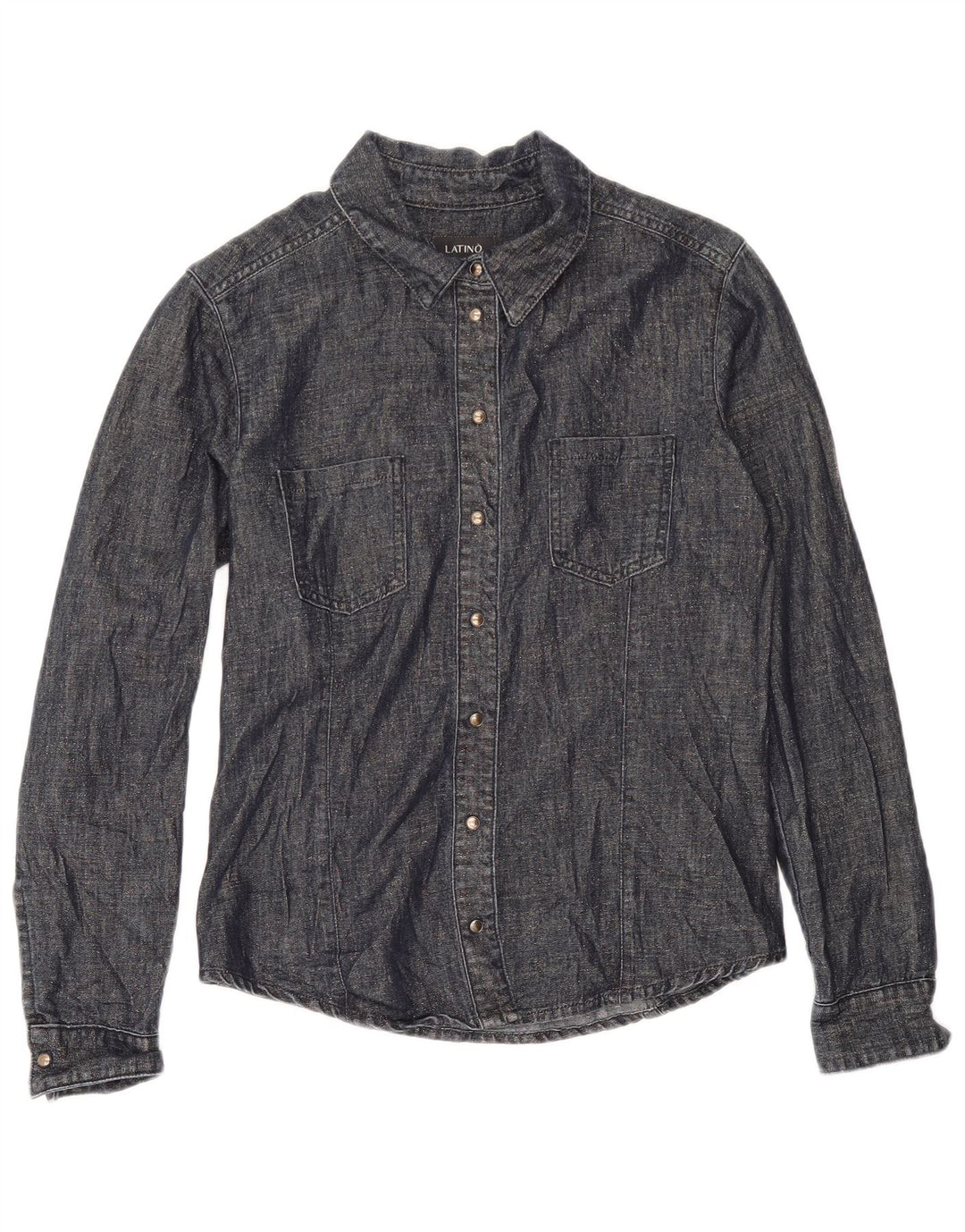 Camicia da donna vintage UK 12 blu navy medio