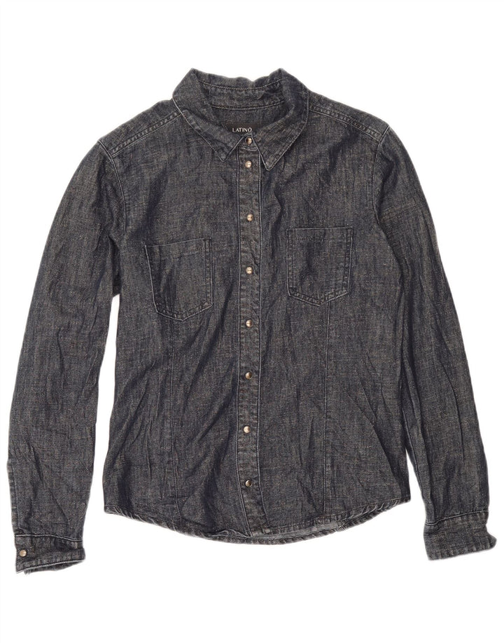 Camicia da donna vintage UK 12 blu navy medio