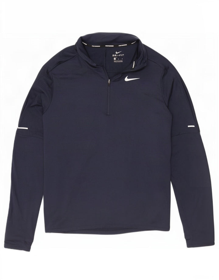 Top Nike da uomo Dri Fit con zip e collo a maniche lunghe in poliestere blu navy medio