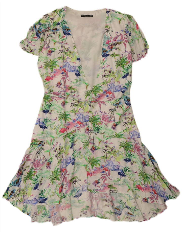Guess Abito avvolgente da donna UK 12 Medio multicolore floreale hawaiano