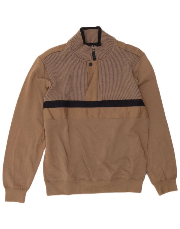 Felpa da uomo Marks & Spencer Blue Harbour, maglione piccolo marrone a blocchi di colore
