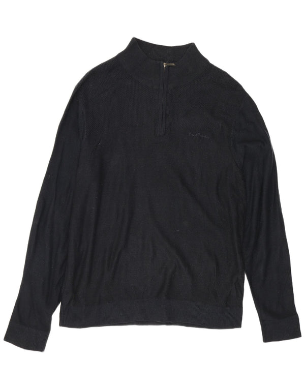 Maglione da uomo Pierre Cardin con zip e collo XL in acrilico nero