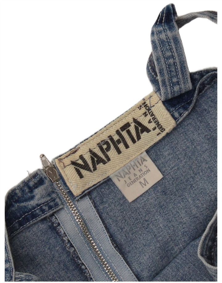 Mini abito in denim vintage da donna senza maniche UK 12 Cotone blu medio