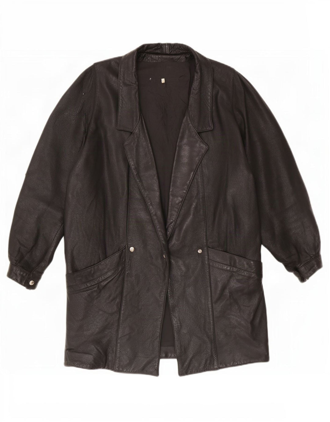 Cappotto oversize in pelle vintage da donna UK 12 medio nero