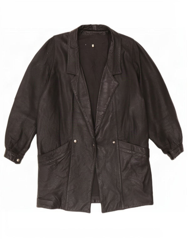 Cappotto oversize in pelle vintage da donna UK 12 medio nero